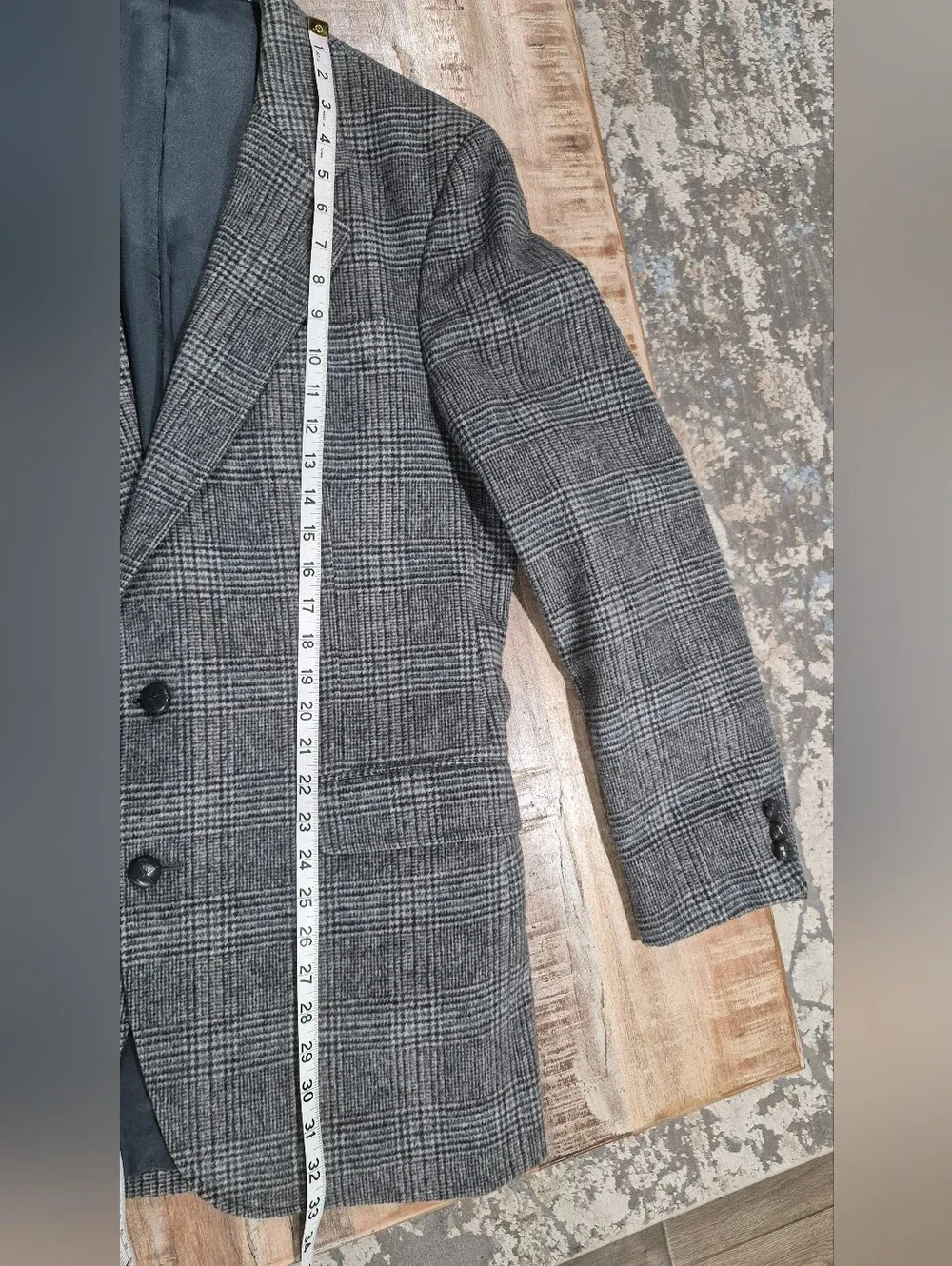 Vintage Gino Salvaggi Wool & Camel Blend Glen Plaid Blazer 43L Gray